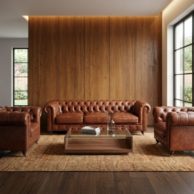 Sofagarnitur 3+1+1 Sitzers Klassische Luxus Chesterfield Sofa Leder