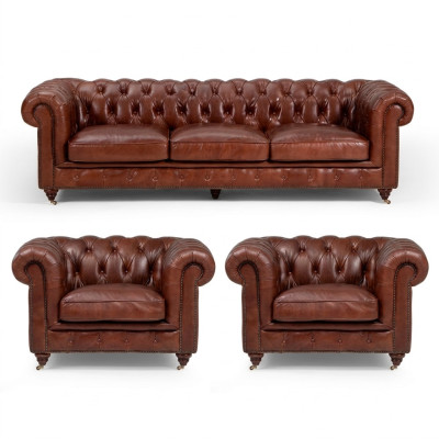 Sofagarnitur 3+1+1 Sitzers Klassische Luxus Chesterfield Sofa Leder