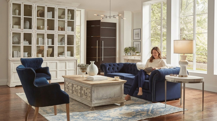 Klassische Wohnzimmer Couch - Blaue Chesterfield Stoff Sofa 3 Sitzer  jvmoebel ®