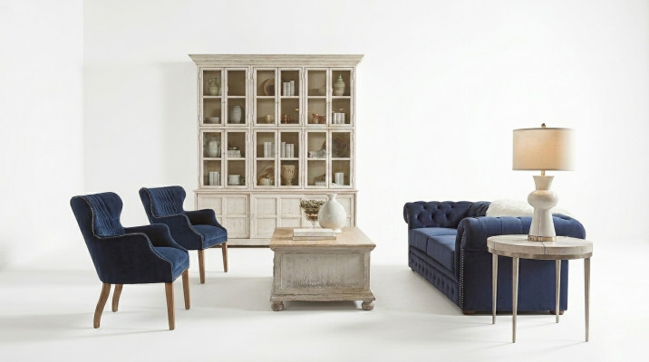 Klassische Wohnzimmer Couch - Blaue Chesterfield Stoff Sofa 3 Sitzer  jvmoebel ®