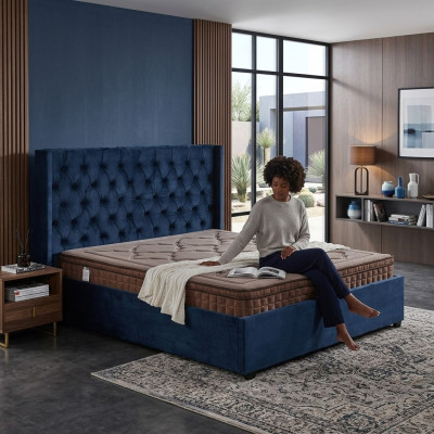 Royales Blaues Schlafzimmer Bett Polster Doppelbetten Chesterfield Design
