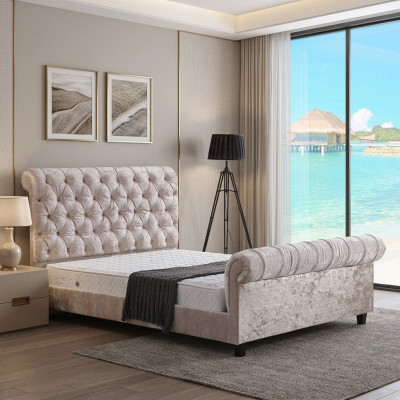 Modernes Beiges Chesterfield Bett Designer Doppelbett Luxus Möbel