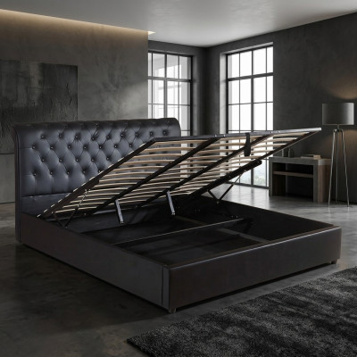 Schwarzes Luxus Chesterfield Designer Doppelbett Polster Bett