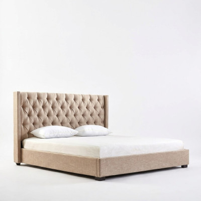 Beige Schlafzimmer Betten Polster Bett Chesterfield Textil Stoff Neu