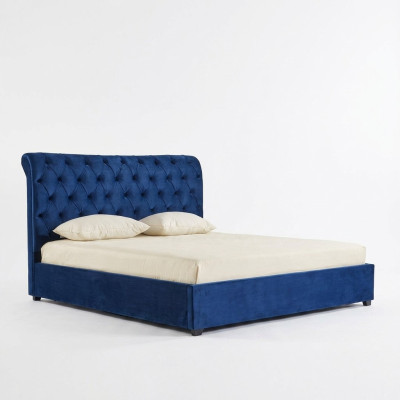 Blaues Chesterfield Doppelbett Schlafzimmer Luxus Möbel Polster Betten