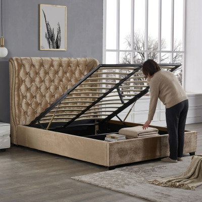 Beiges Chesterfield Polsterbett Luxus Schlafzimmer Design Betten