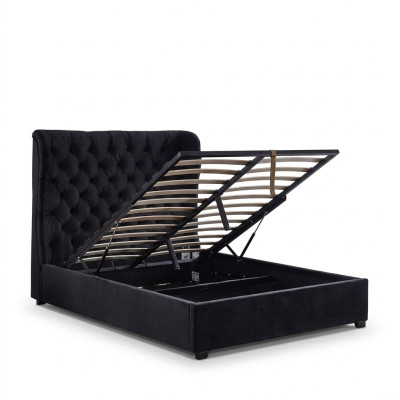 Schwarzes Chesterfield Polsterbett Luxus Schlafzimmer Deko Design Betten Leder