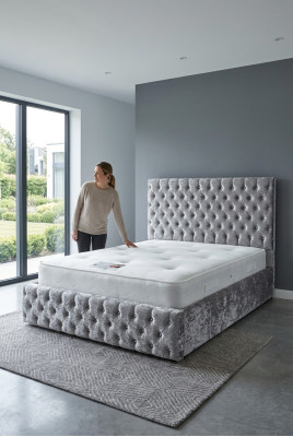 Klassischer Englischer Stil Bett Doppel Textil Chesterfield Betten 160x200cm Neu