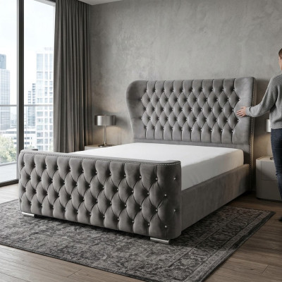 Chesterfield Design Bett Textil Leder Samt Polster Hotel Betten Schlafzimmer