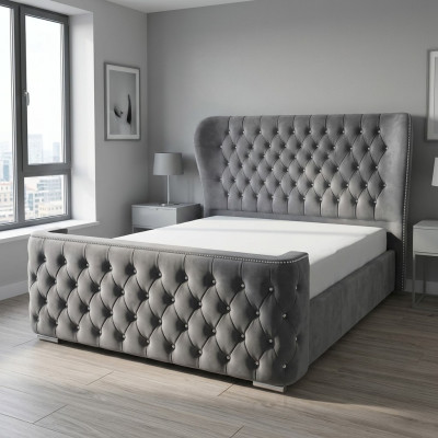 Chesterfield Design Bett Textil Leder Samt Polster Hotel Betten Schlafzimmer