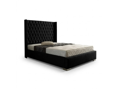 Schwarzes Chesterfield Designer Bett Schlafzimmer Textil Leder Betten