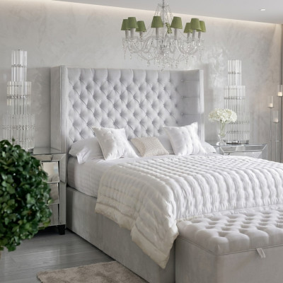 Chesterfield Design Bett Schlafzimmer Textil Leder Samt Polster Hotel Betten