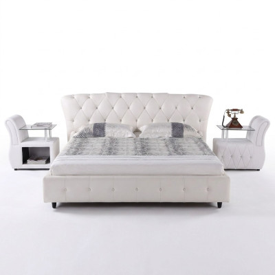 Weißes Gepolstertes Designer Chesterfield Bett Schlafzimmer Textil Möbel