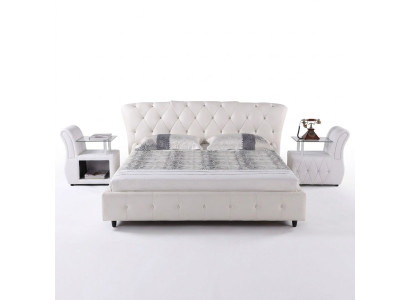 Weißes Gepolstertes Designer Chesterfield Bett Schlafzimmer Textil Möbel