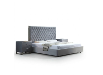 Großes stilvolles Chesterfield graues Doppelbett Textil Betten Luxus Design