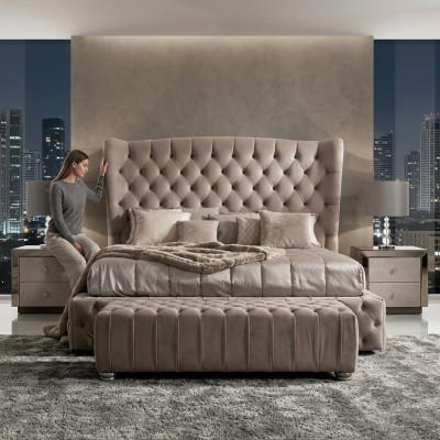 Echtes Chesterfield Bett Doppel Hotel Betten Textil Polster 160x200cm Stoff Neu