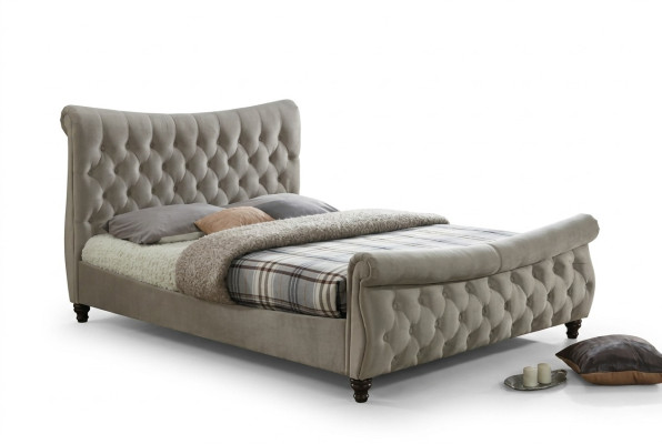 Chesterfield Textil Polster Bett Designer Betten Beige Hotel Doppel Schlafzimmer