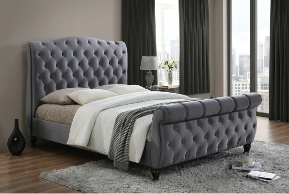 Klassisches Samt Textil Bett Doppel Betten Gepolsterte Hotel Schlazimmer 180x200