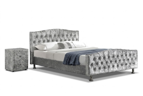 Polster Chesterfield graues Luxus Doppelbett Schlafzimmer Designer Betten
