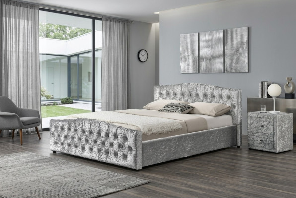 Modernes Graues Chesterfield Luxus Doppelbett Designer Schlafzimmer Betten