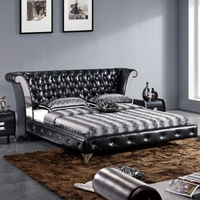 Edelstahl Luxus Chesterfield Leder Bett Doppel Polster Designer Betten Hotel