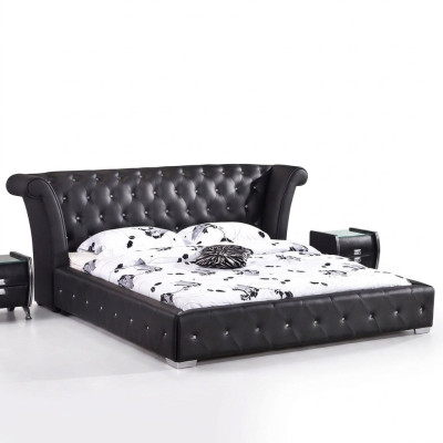 Chesterfield Big Bett XXL Kopfteil Betten Polster Hotel Samt Schwarz Stoff Ohren