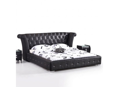 Chesterfield Big Bett XXL Kopfteil Betten Polster Hotel Samt Schwarz Stoff Ohren