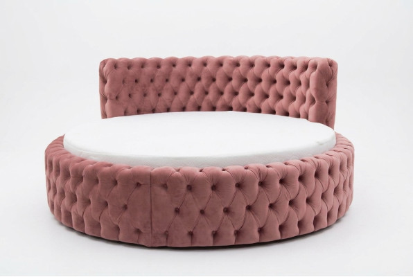 Rundes Samt Bett Chesterfield Luxus Polster Rund Betten Textil Stoff Hotel Neu