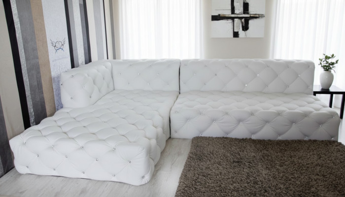 Design Ecksofa Couch Leder Polster Sofa Eckgarnitur Kristallsteine Ecksofa Neu