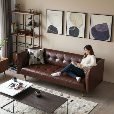 Brauner Chesterfield Luxus 3-Sitzer Leder Wohnzimmer Sofa