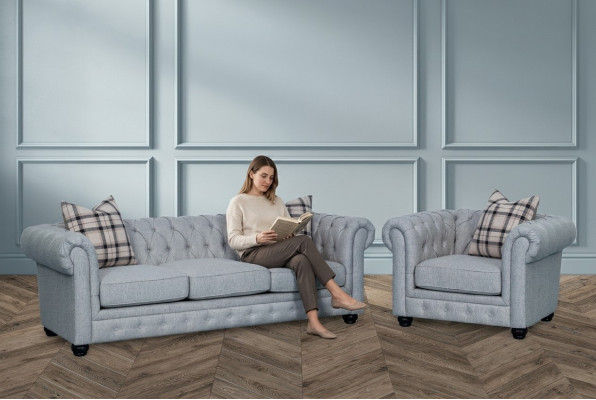 Chesterfield Sofagarnitur Sofa Couch Polster 3+1 Sitzer Leder Couchen Textil Neu