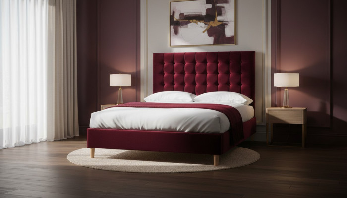 Rotes Luxus Samt Textil Bett Doppel Design Chesterfield Klassische Betten Neu