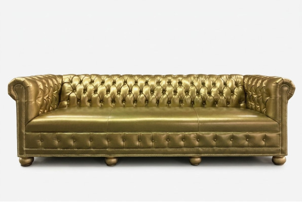 Chesterfield 4 Sitzer Sofa Couch Leder Garnitur Polster Sitz Stoff Gold Sitz Neu