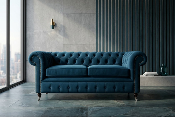 Blauer Luxus Polster Chesterfield Dreisitzer Designer 3-er Couch