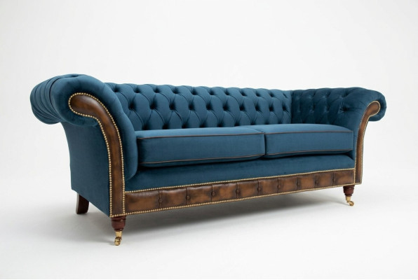 Blaue Chesterfield Stoffsofa Couch Couchen Sofa Sitz Sofas Polster Textil Neu