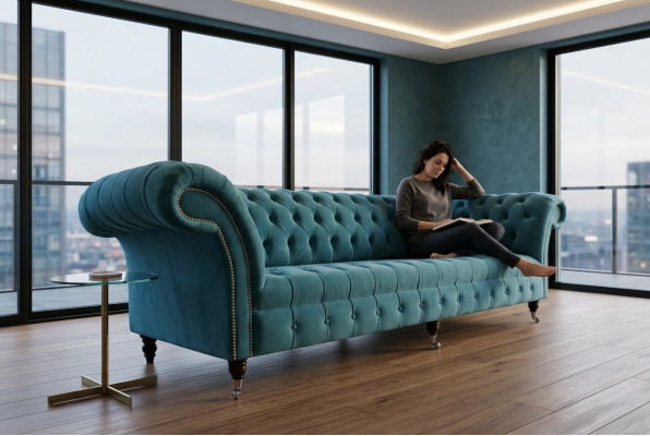 Chesterfield Couch xxl big sofa couchen samt leder textil polster sofas 4 sitzer