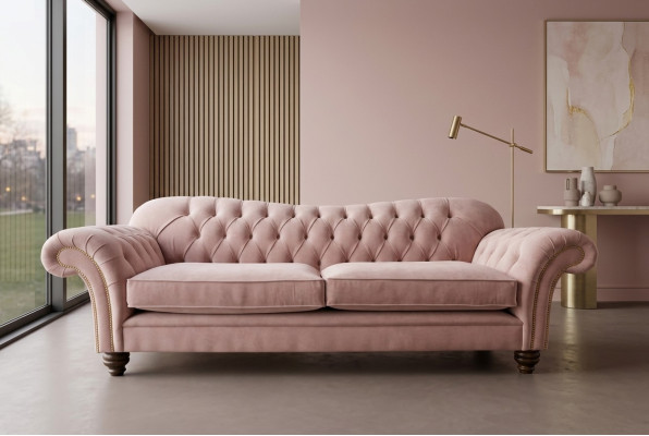Klassische Chesterfield Couch 4 Sitzer Sofa Couch Samt Leder Design Rosa 240cm