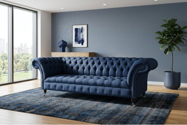 Blauer Textil Chesterfield 4-Sitzer Designer Polster Sofa