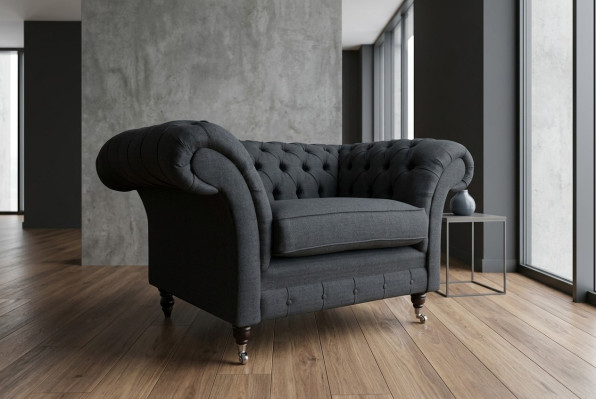 Couch Polster Design Sofa Schwarz  Schwarz 1,5er Sitz Sofas Möbel Chesterfield