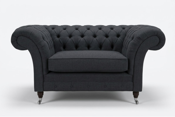 Couch Polster Design Sofa Schwarz  Schwarz 1,5er Sitz Sofas Möbel Chesterfield