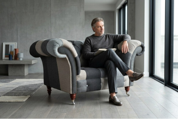 Grau-Blaue Chesterfield Sessel Luxus Einsitzer Designer Möbel