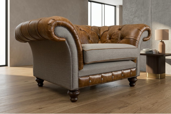 Chesterfield Design Stoff Couch Sessel 1.5 Sitzer Polster Sofas Lounge Neu Club