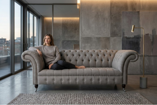 klassische Chesterfield Design Couch 3 Sitzer Sofa Couch Samt Leder big 225cm