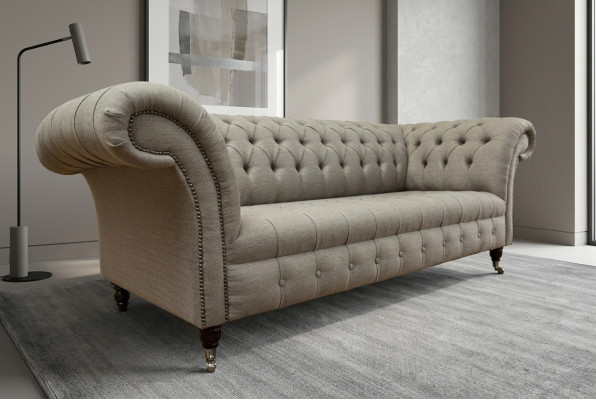 klassische Chesterfield Design Couch 3 Sitzer Sofa Couch Samt Leder big 225cm