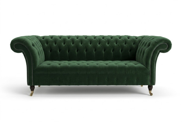 Klassische Chesterfield Design Couch 3 Sitzer Sofa Couch Samt Leder big grün neu