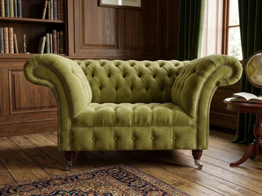 Chesterfield Design Stoff Couch Sessel 1.5 Sitzer Polster Sofas Lounge Samt Grün