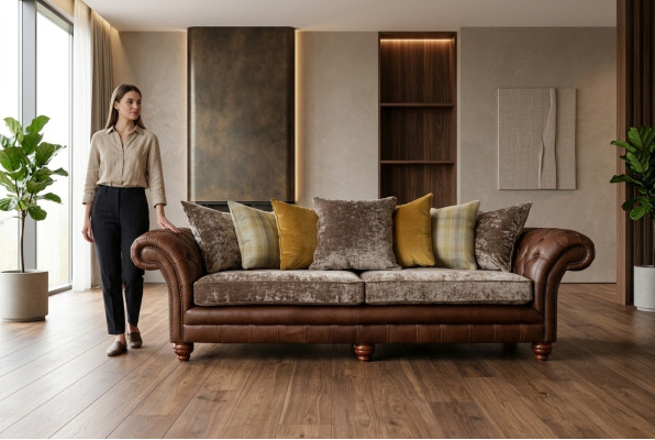 Klassische Chesterfield Sofa 4 Sitzer Sofas Couchen Leder Braun Design Polster