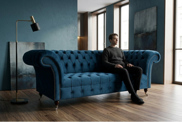 Chesterfield 3 Sitzer Polster Couch Leder Stoff Sofa Couchen Textil Modern Stil