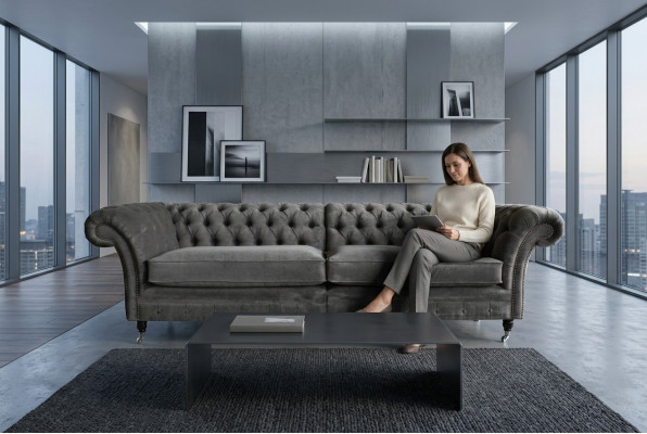 Klassische Chesterfield Sofa 4 Sitzer Design Sofas Polster Couchen Leder Braun