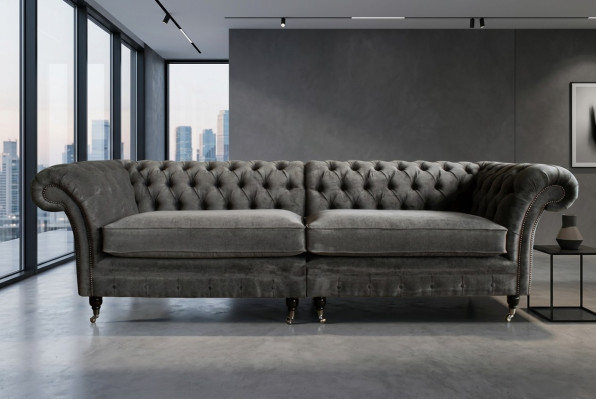 Klassische Chesterfield Sofa 4 Sitzer Design Sofas Polster Couchen Leder Braun